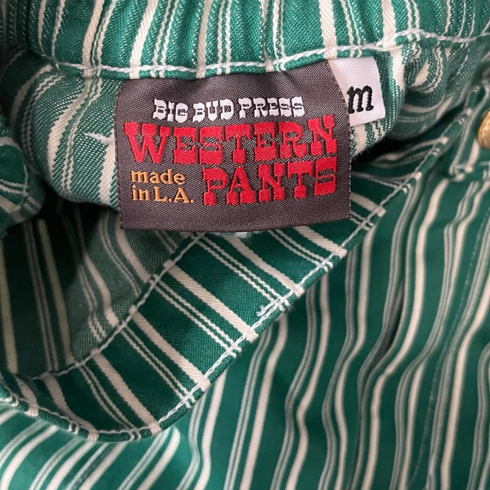 Big Bud Press Western Pants Women’s Size Medium Green Striped Cotton Trousers - Picture 11 of 13